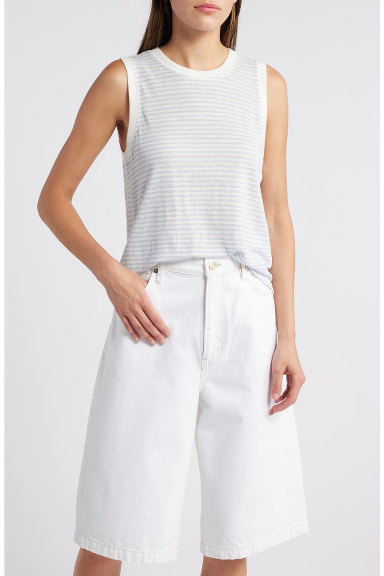 Stripe Organic Linen Muscle T-Shirt, Main, color, LIGHT CHAMBRAY MULTI