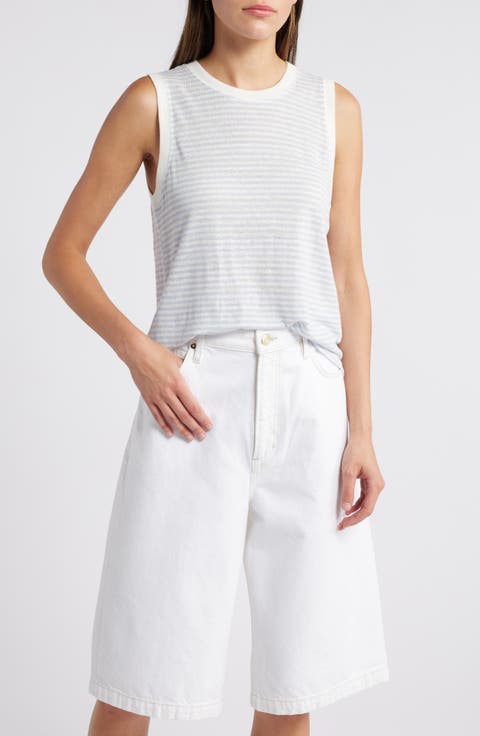 Stripe Organic Linen Muscle T-Shirt