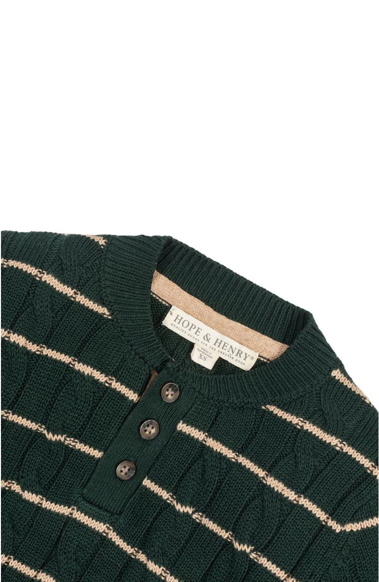 Hope & Henry Baby Boys' Organic Sweater Henley with Elbow Patches, Infant, Alternate, color, Pine Green Cable Stripe