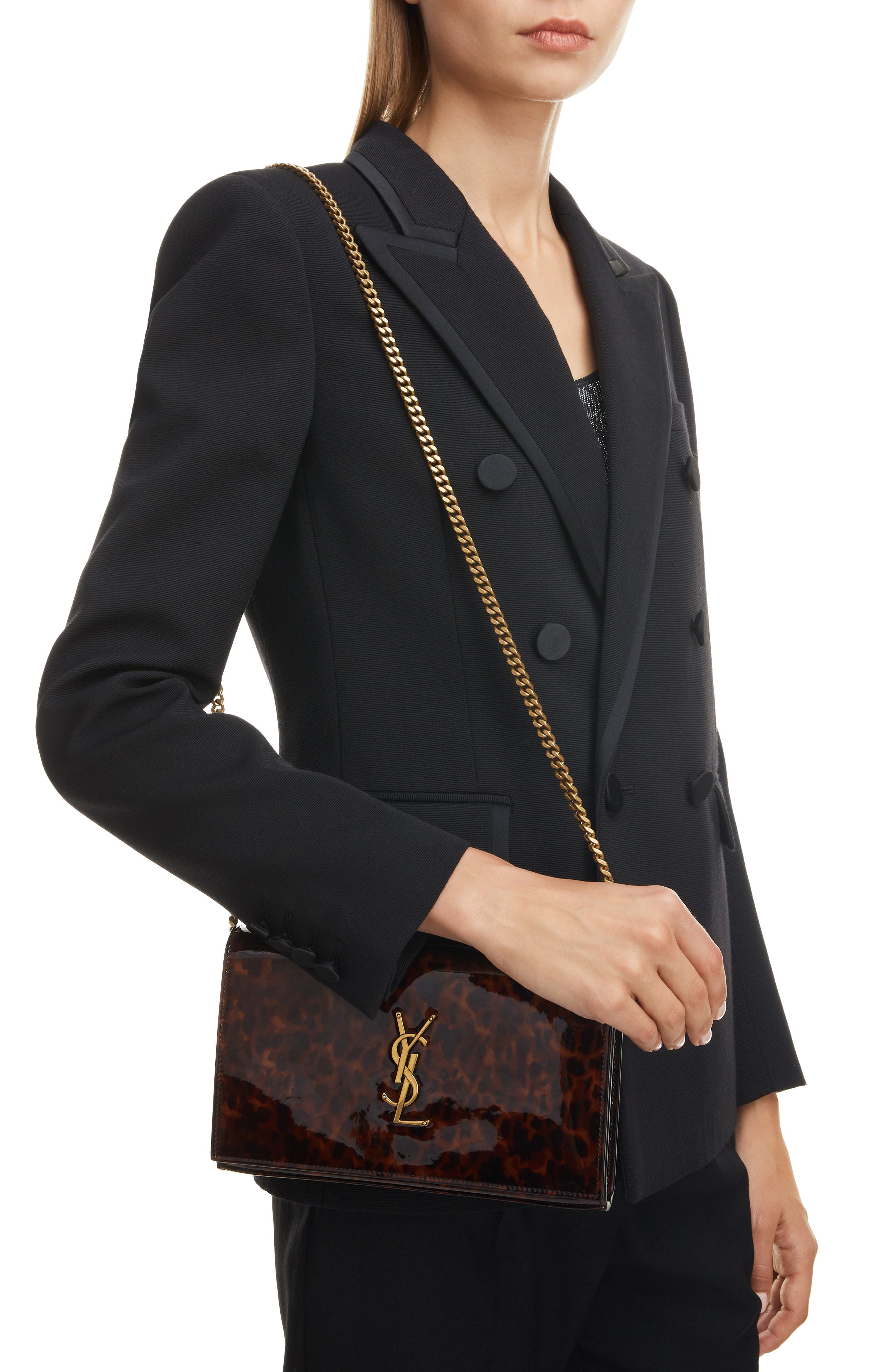 Saint Laurent Kate Calfskin Leather Wallet on a Chain, Alternate, color, 