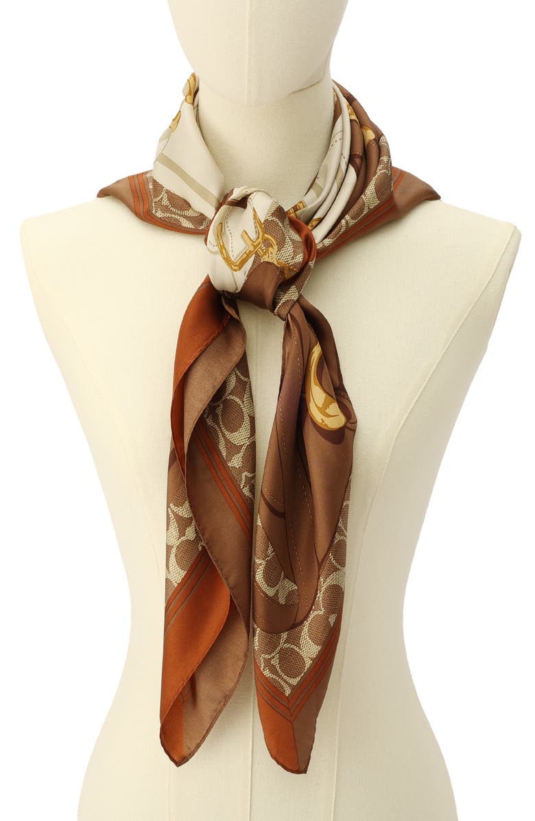COACH Tabby Print Square Silk Scarf, Alternate, color, Burnished Amber