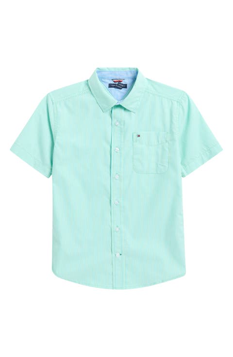 Kids' Tommy Stripe Short Sleeve Button-Up Shirt (Big Kid)