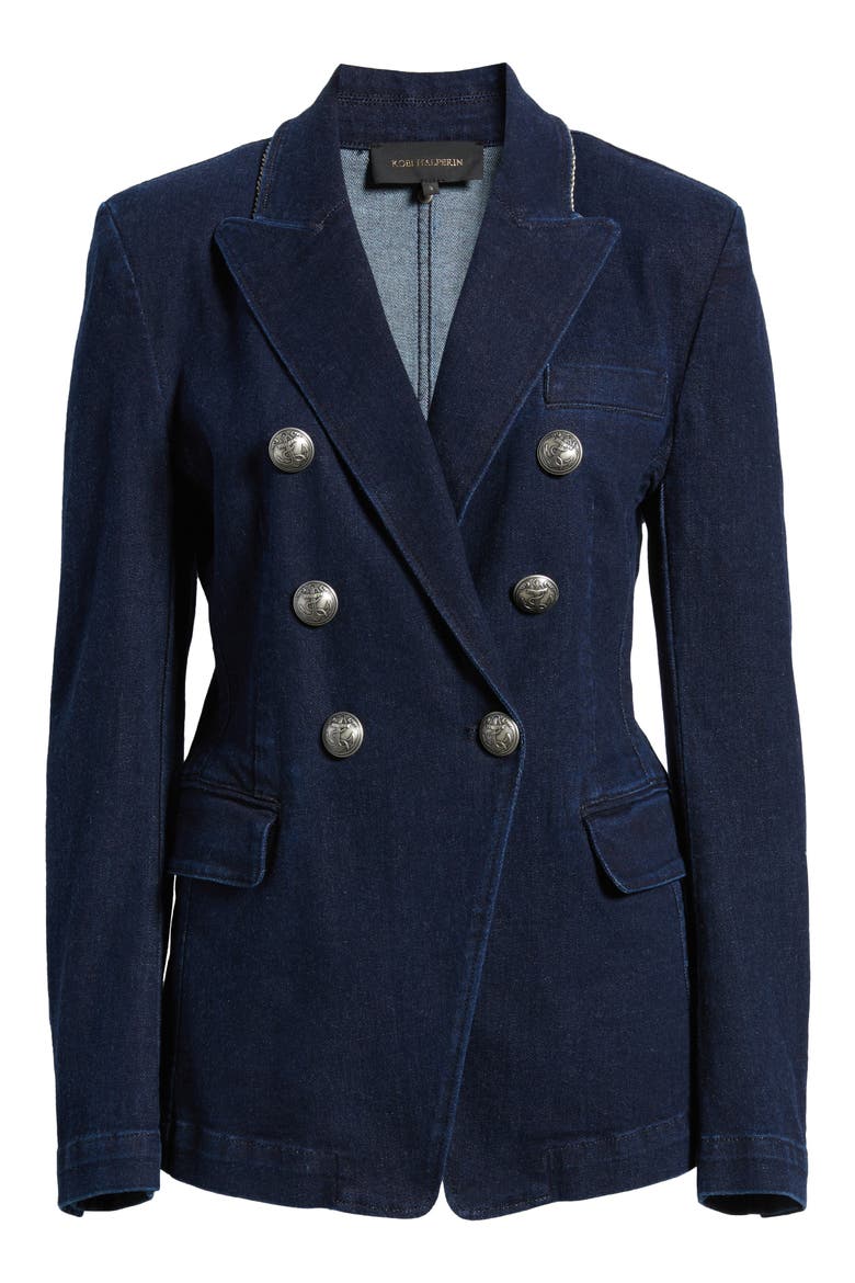 Cera Double Breasted Denim Jacket, Alternate, color, INDIGO