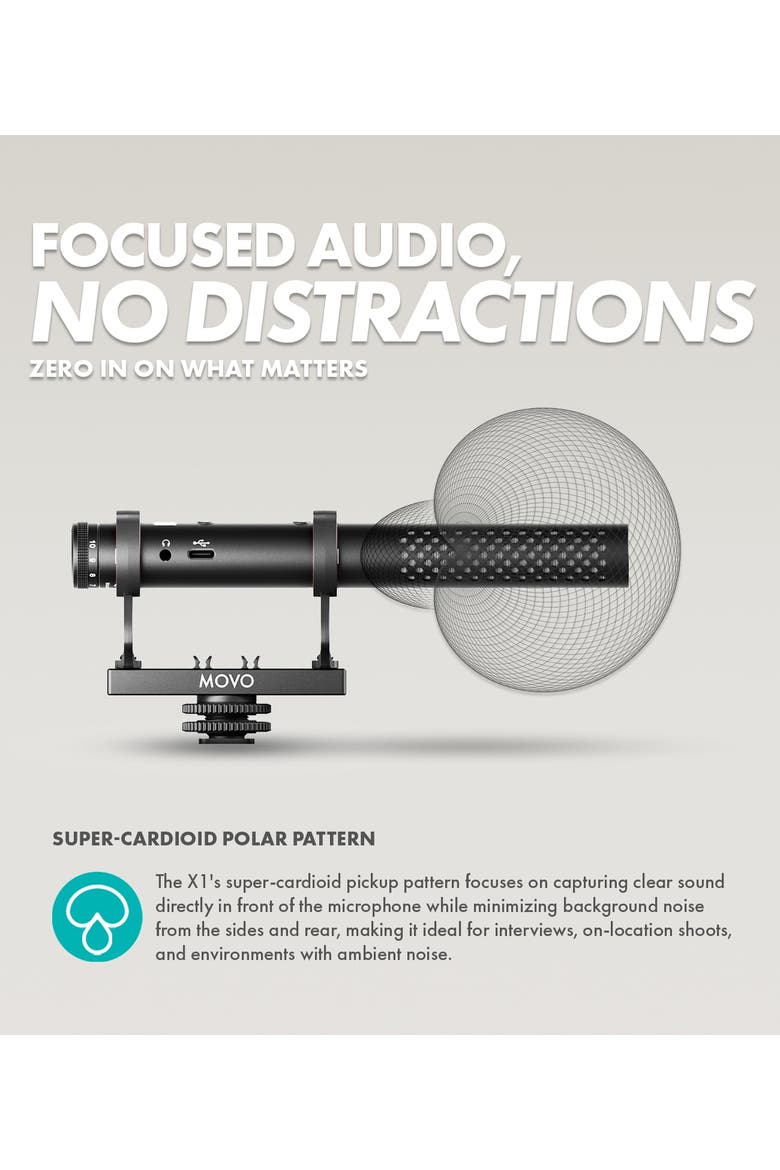 X1 Supercardioid Shotgun Microphone - 3.5mm/XLR/USB-C Camera Mic for DSLR, Smartphones, and Computers, Alternate, color, Black