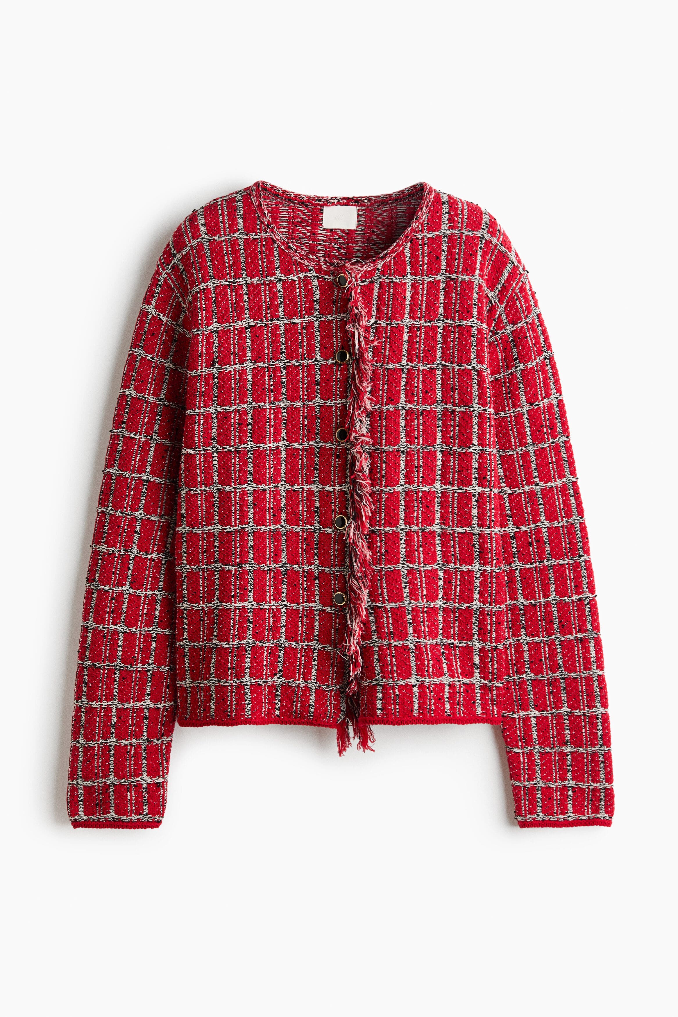 H&M Frayed Jacquard-Knit Cardigan (Women) | Nordstrom