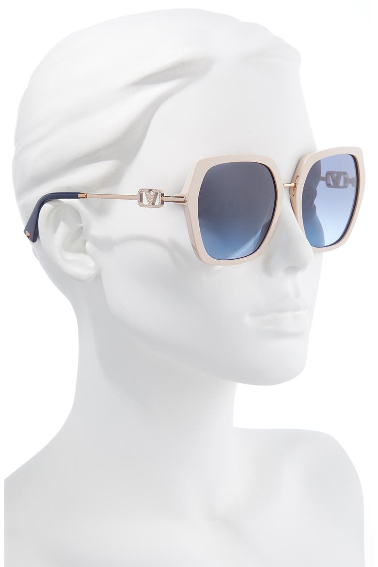57mm Geometric Sunglasses, Alternate, color, BEIGE/ GRADIENT BLUE