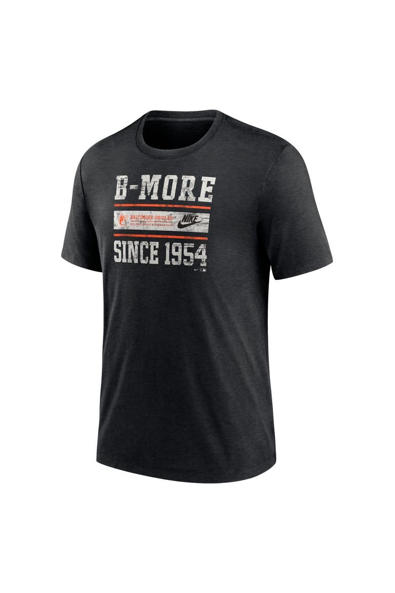 Men's Nike Heather Black Baltimore Orioles Cooperstown Collection Local Stack Tri-Blend T-Shirt, Alternate, color, Heather Black