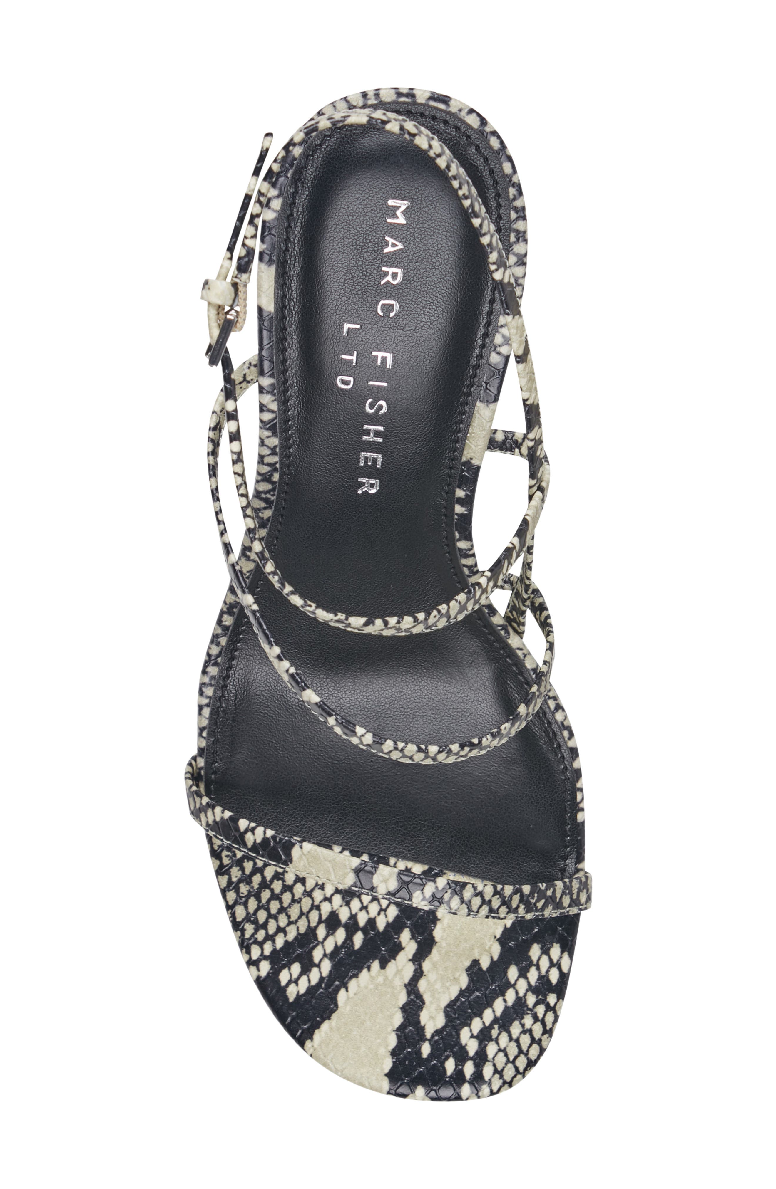 Marc Fisher LTD Densi Snakeskin Embossed Strappy Sandal, Alternate, color, Black/ White Multi
