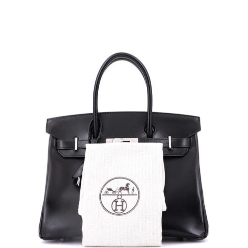 Pre-owned Hermes  Hermes Birkin Handbag Black Box Calf With Palladium Hardware 30 In Black