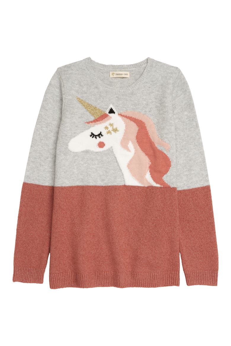 Colorblock Pop Sweater, Main, color, GREY LIGHT HEATHER UNICORN