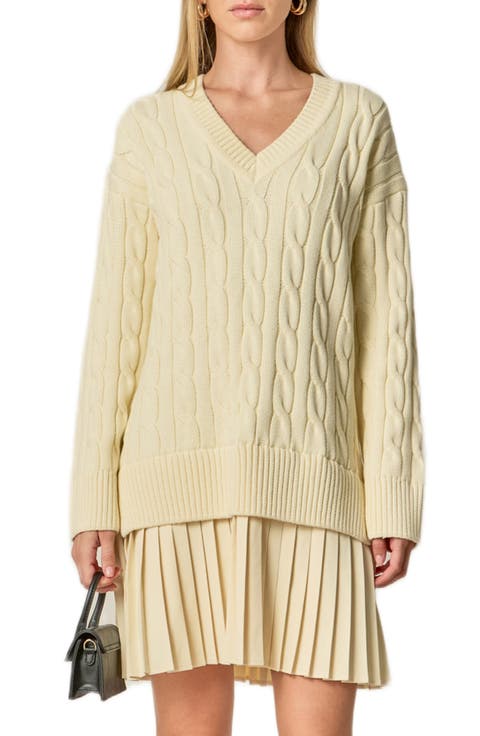 Long Sleeve Pleated Mixed Media Sweater Dress