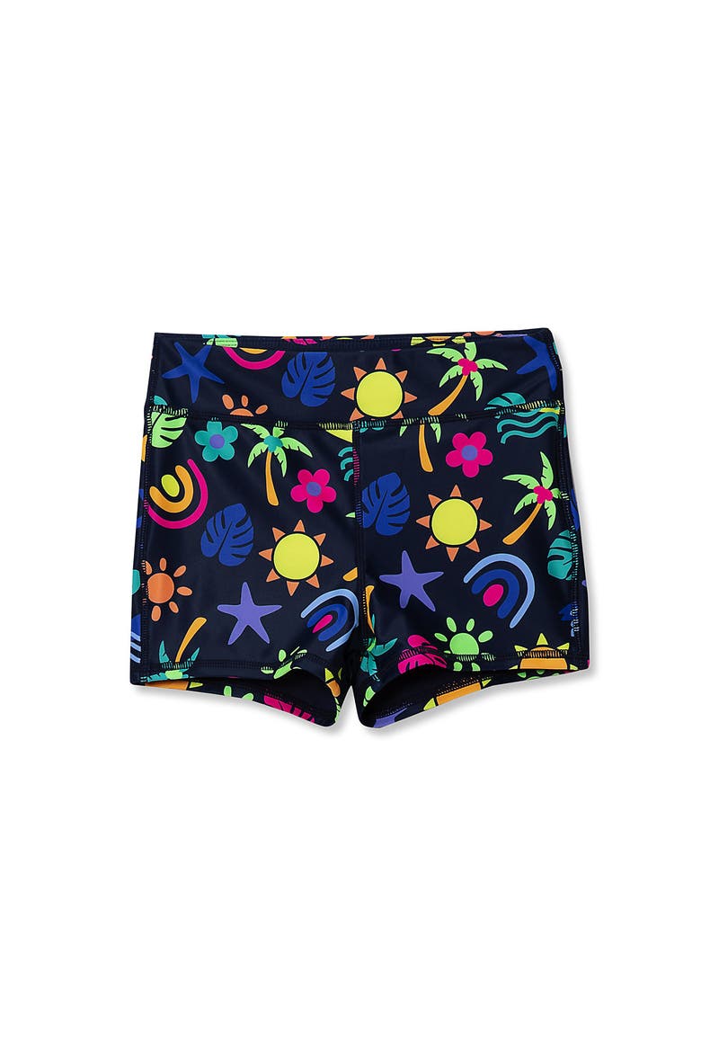 Girls Slim Boyshort Swim Bottoms, Main, color, Retro Surf/Navy