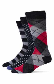 Lorenzo Uomo Assorted 3-Pack Wool Blend Crew Socks