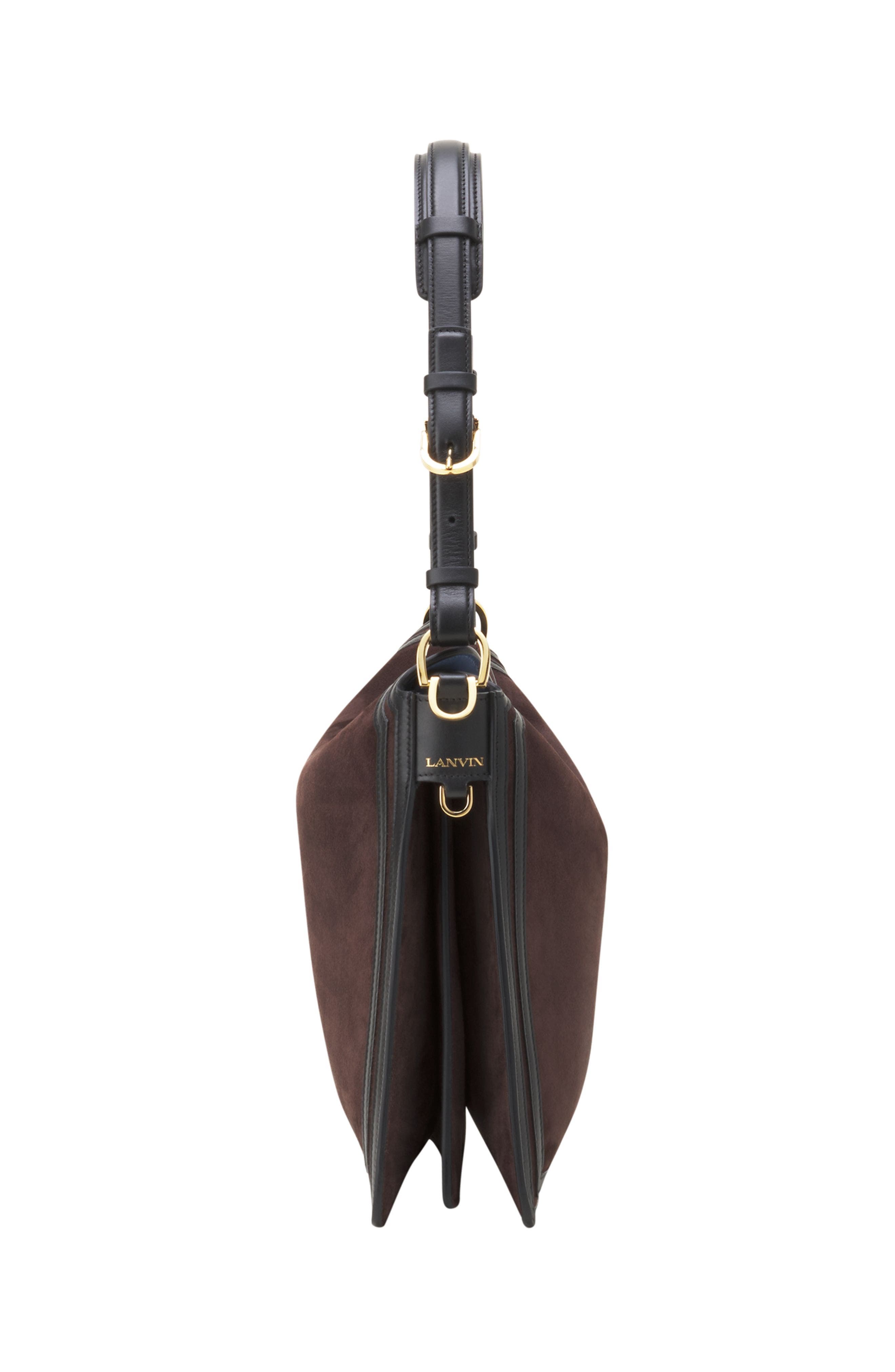 Lanvin Compagnon Asymmetrical Bag In Suede, Alternate, color, Dark Mocha