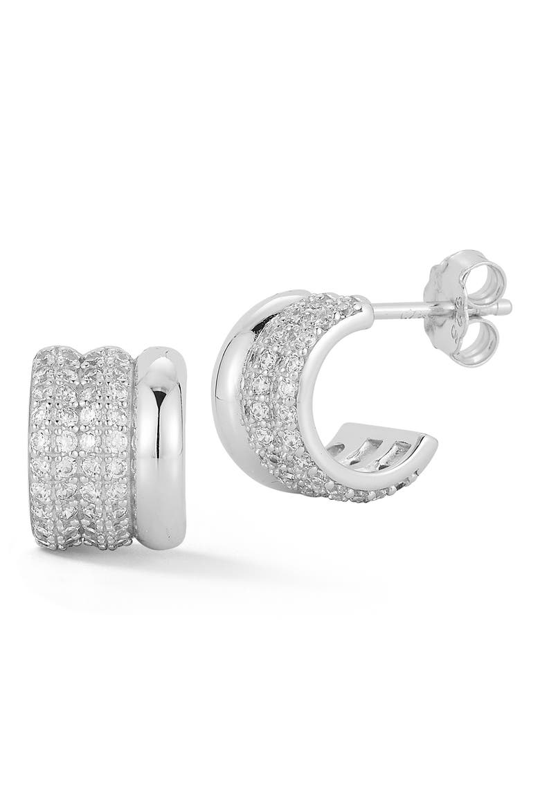 Pavé Cubic Zirconia Triple Row Hoop Earrings, Main, color, SILVER