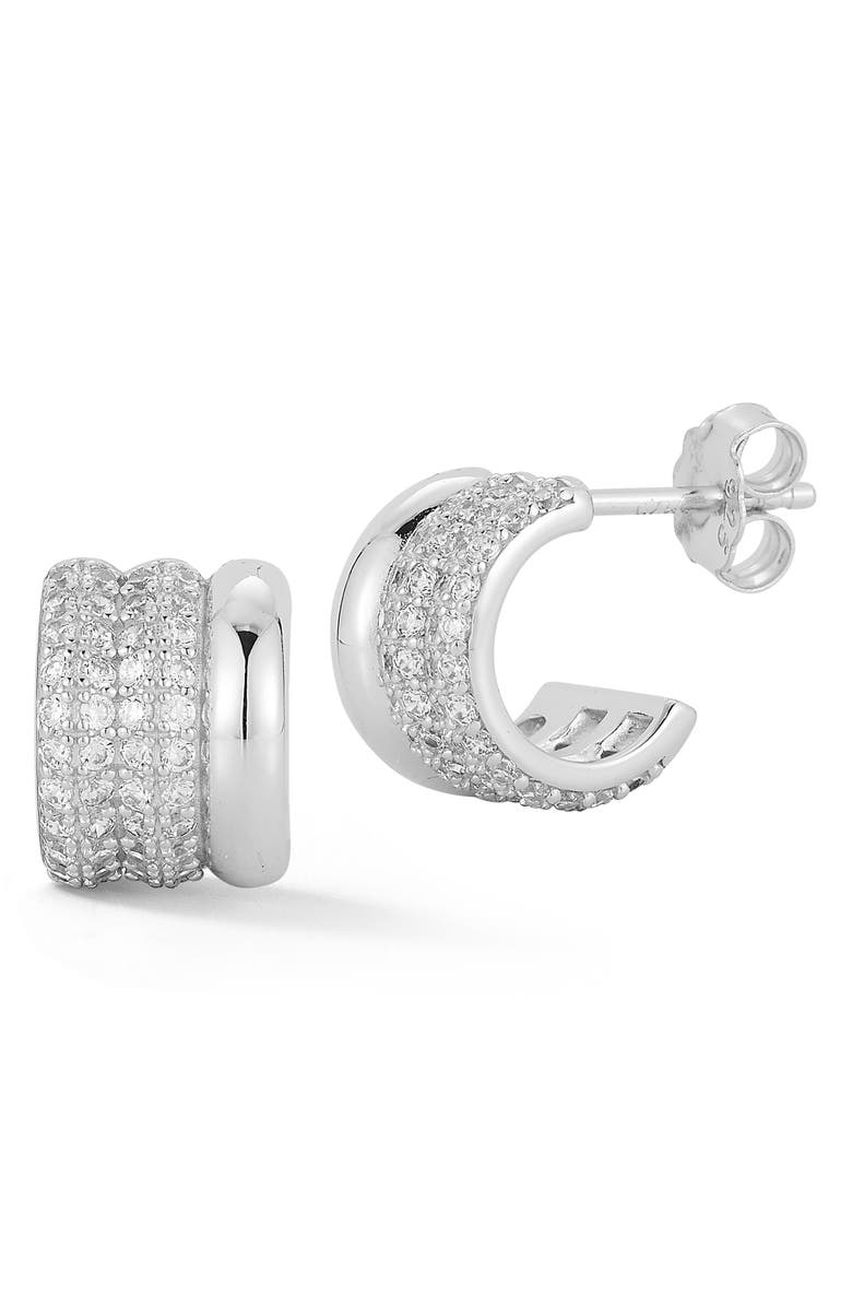 GLAZE JEWELRY Pavé Cubic Zirconia Triple Row Hoop Earrings, Main, color, Silver