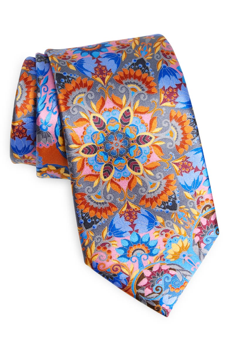 ZEGNA Yellow Floral Quindici Silk Tie, Main, color,