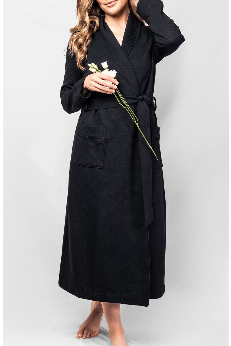 Ophelia Pima Cotton Jacquard Robe, Main, color, BLACK