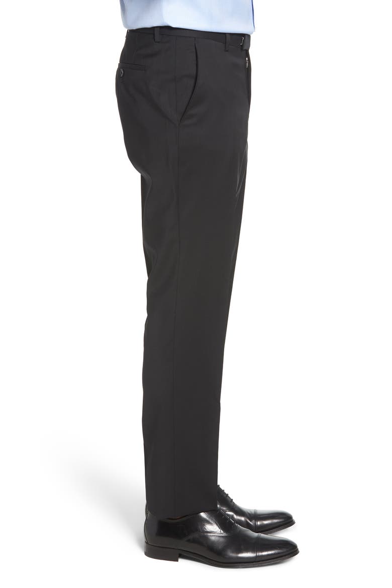 Leenon Flat Front Straight Leg Solid Wool Dress Pants, Alternate, color, BLACK