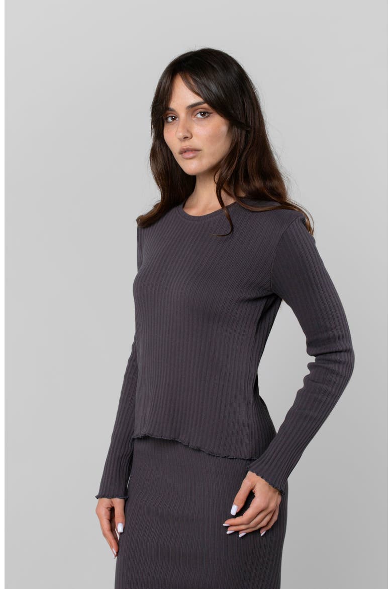 Cotton Rib Long Sleeve, Alternate, color, Charcoal