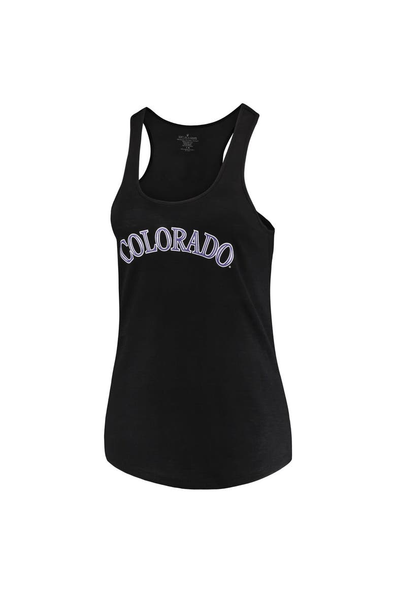 Women's Soft as a Grape Black Colorado Rockies Plus Size Swing for the Fences Racerback Tank Top, Main, color, Black