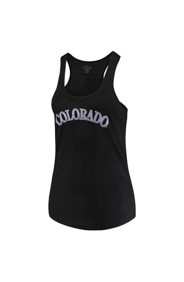 SOFT AS A GRAPE Women's Soft as a Grape Black Colorado Rockies Plus Size Swing for the Fences Racerback Tank Top, Main, color, Black
