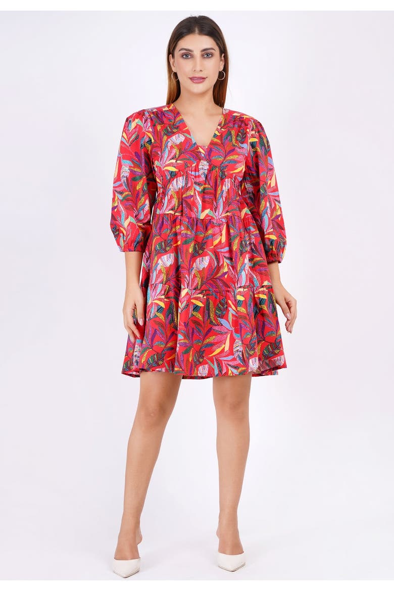 Zariah Empire Waist Mini Dress, Main, color, Palm Foliage Poppy Red