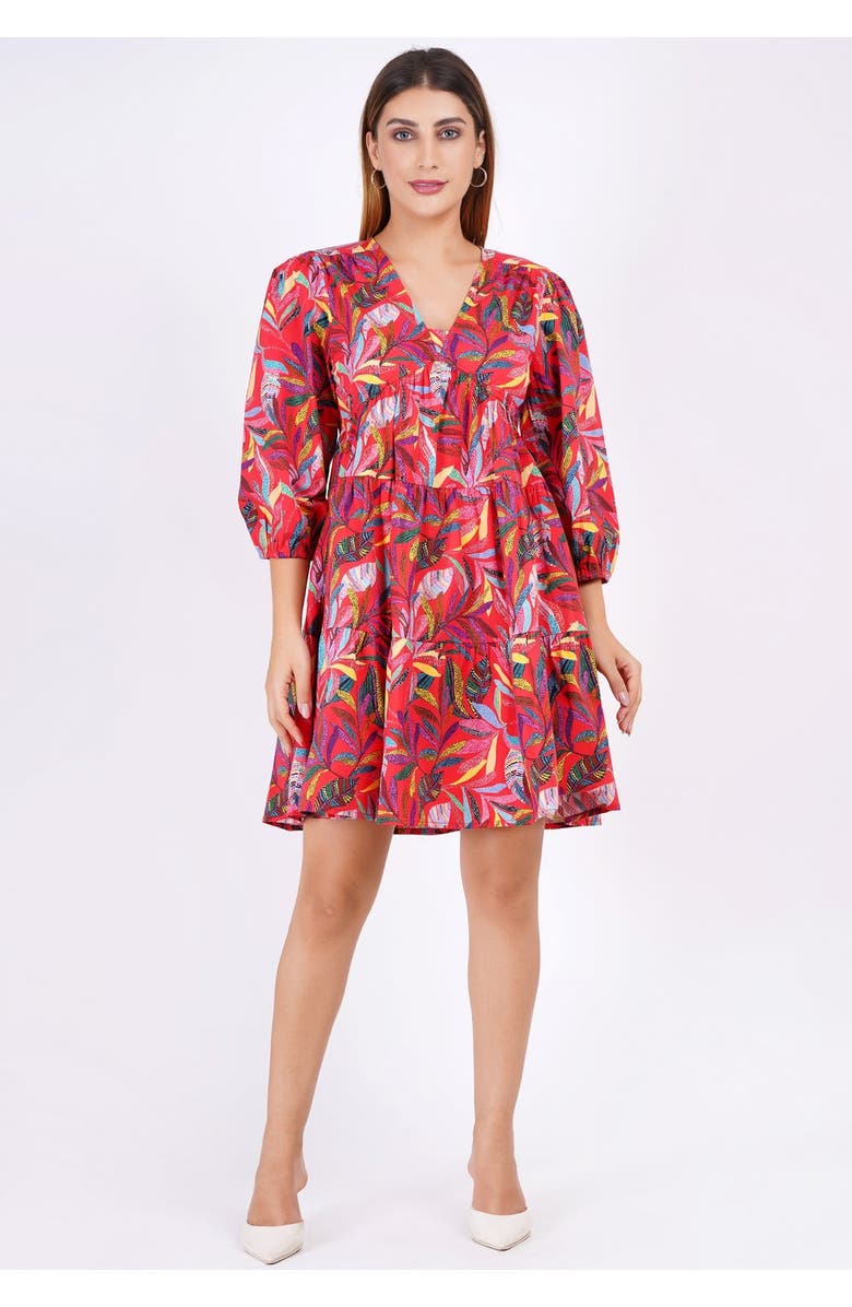 Leota Zariah Empire Waist Mini Dress, Main, color, Palm Foliage Poppy Red