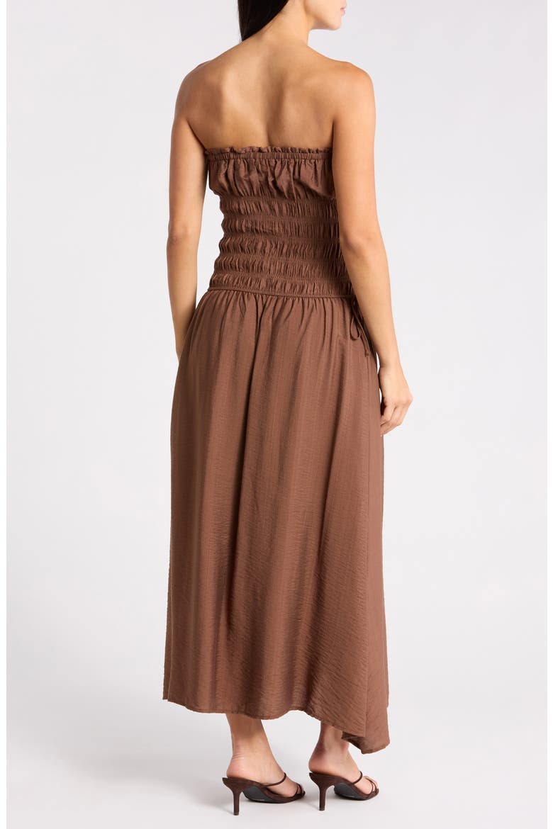 Strapless Satin Midi Dress, Alternate, color, DARK BROWN