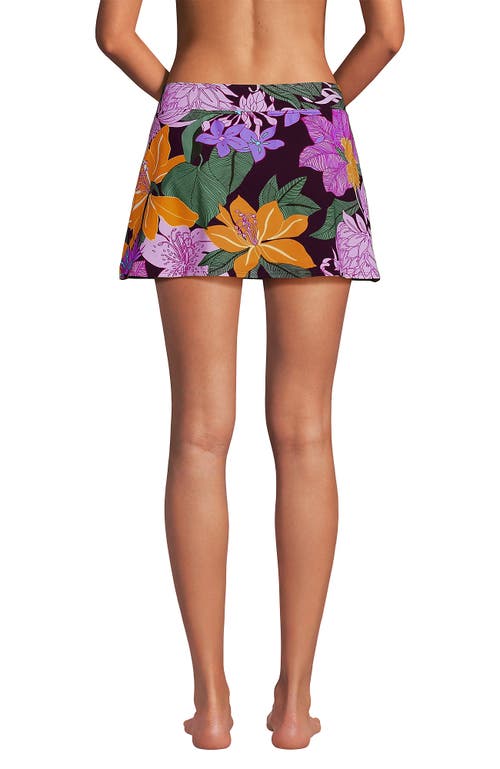 Lands' End Tummy Control Skirt Swim Bottoms In Dark Wine Multi Floral Blooms