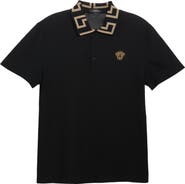 Versace Metallic Greca Collar Piqué Polo