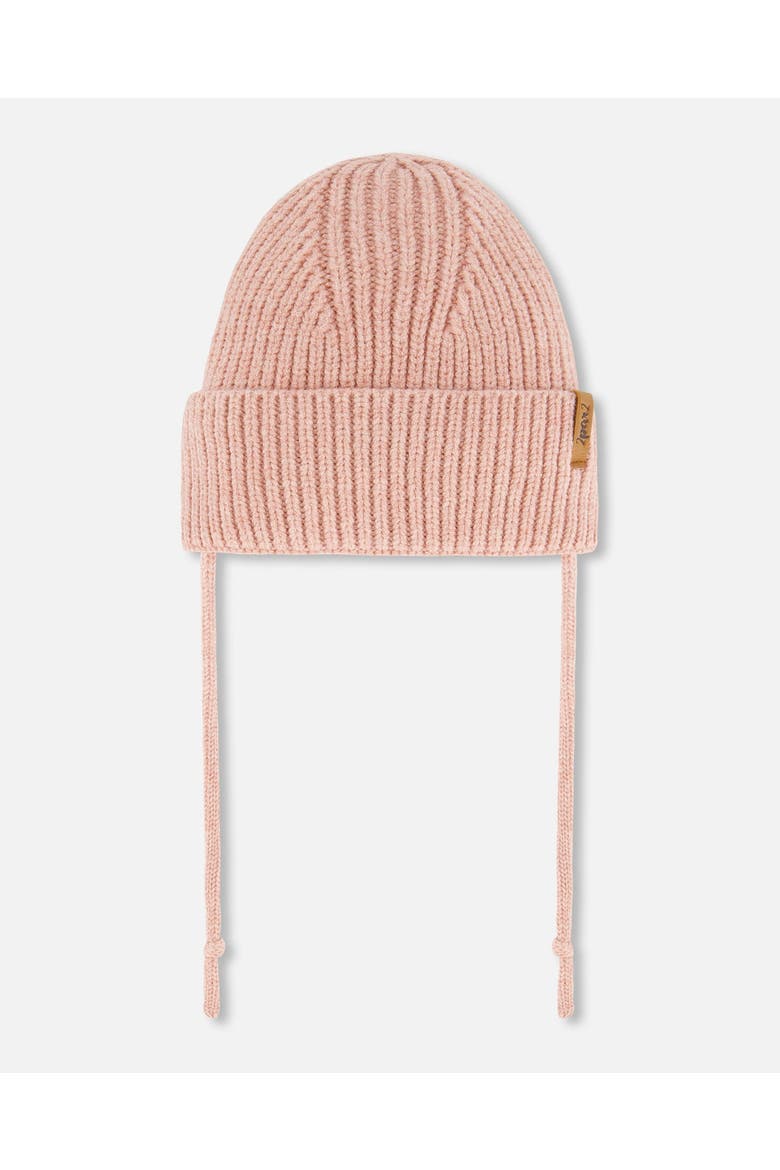 Baby Girl's Mid-Season Knit Hat With Strings Dusty Pink, Main, color, Cameo Brown