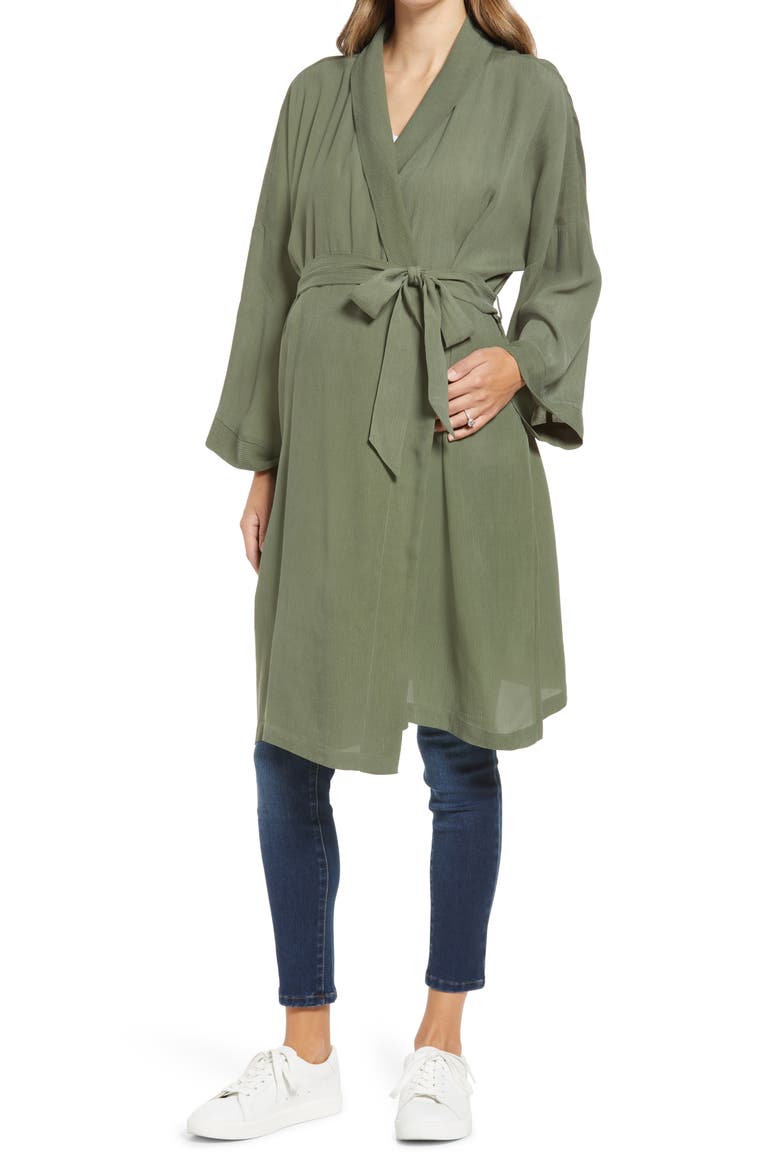 Maternity Robe & Face Mask Set, Main, color, OLIVE GREEN