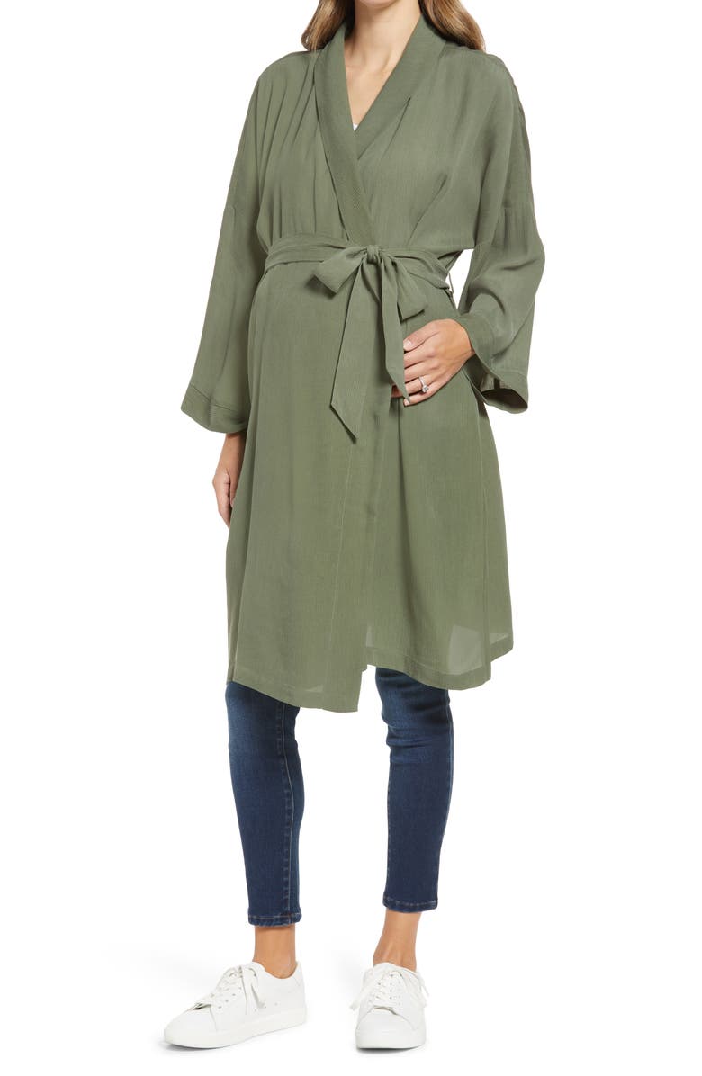 Emilia George Maternity Robe & Face Mask Set, Main, color, Olive Green