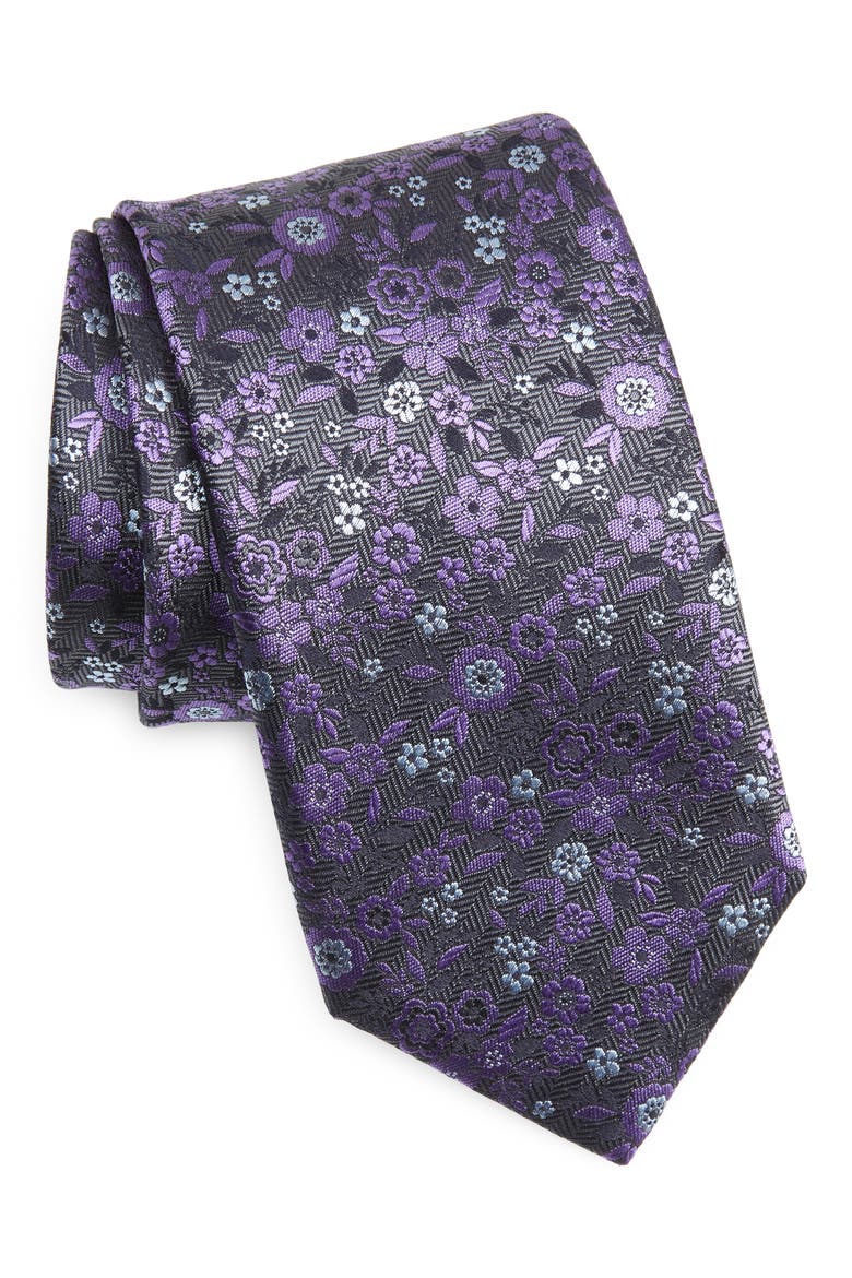 Floral Silk Tie, Main, color, GREY