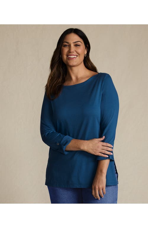 Lands' End Supima Cotton Adjustable 3/4 Sleeve Boatneck Tunic In Blue