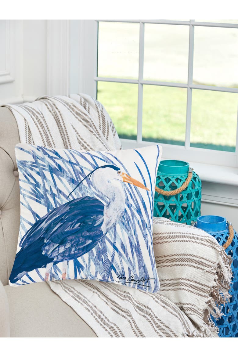 Heron Bird HD Printed Indoor/Outdoor Accent Throw Pillow 18" x 18", Alternate, color, Blue