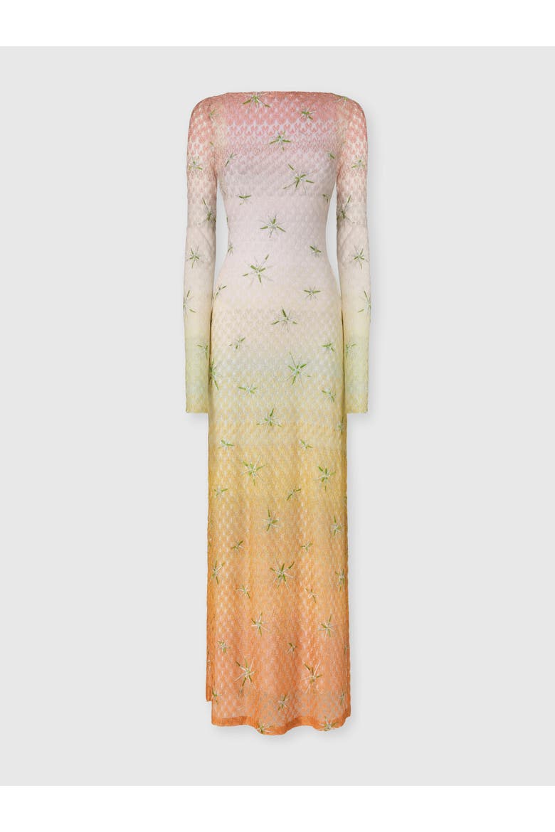Long Cover-up Dress In Lamé Viscose With Dégradé Spiderweb Motif And Embroidery, Main, color, Multicoloured
