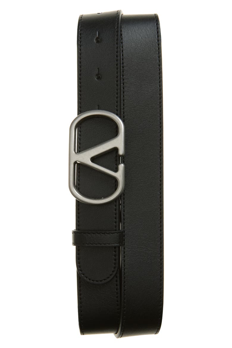 VLOGO Buckle Leather Belt, Main, color, BLACK