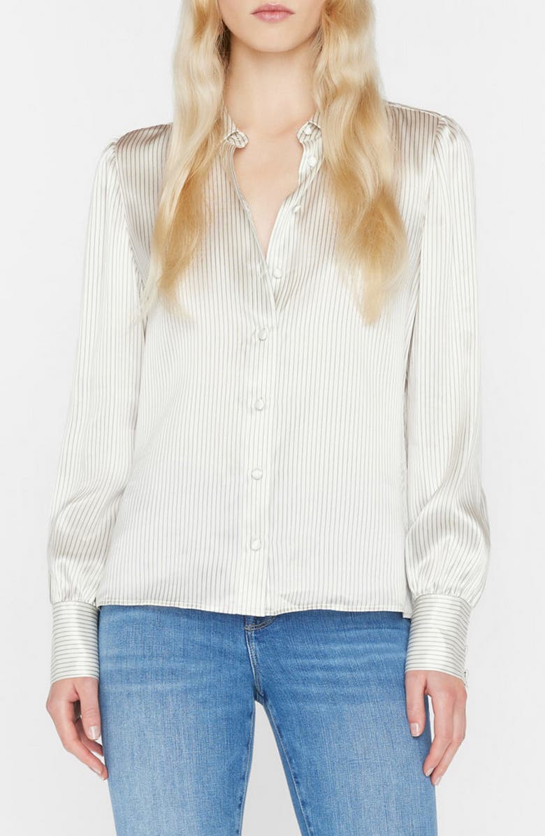 FRAME Pinstripe Silk Blouse, Alternate, color,