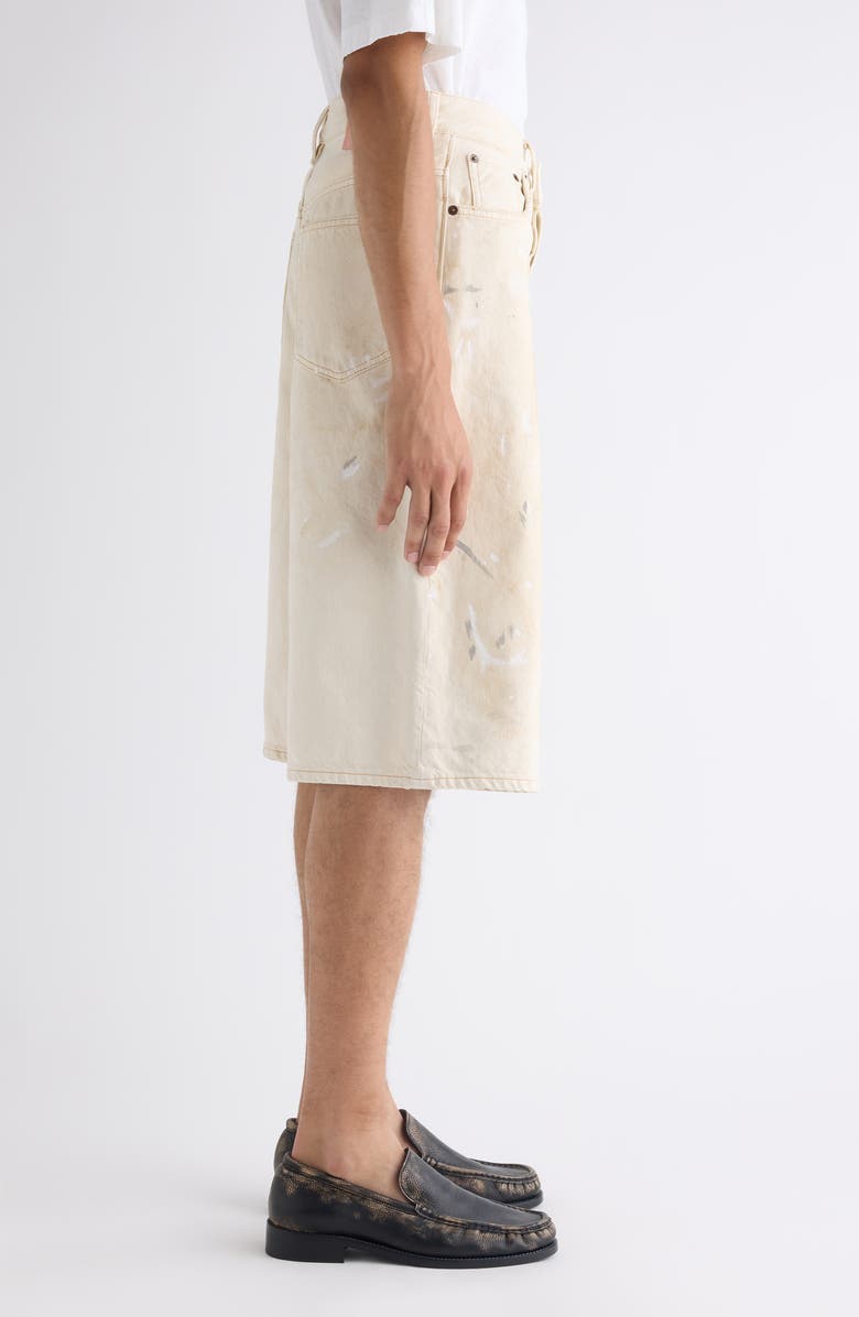 Acne Studios Judda Trafalgar Paint Splattered Denim Bermuda Shorts, Alternate, color, White