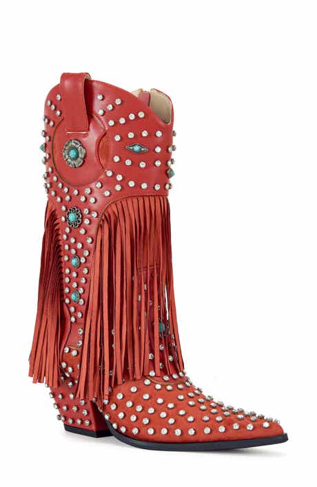 AZALEA WANG Greyson Fringe & Stud Cowboy Boot
