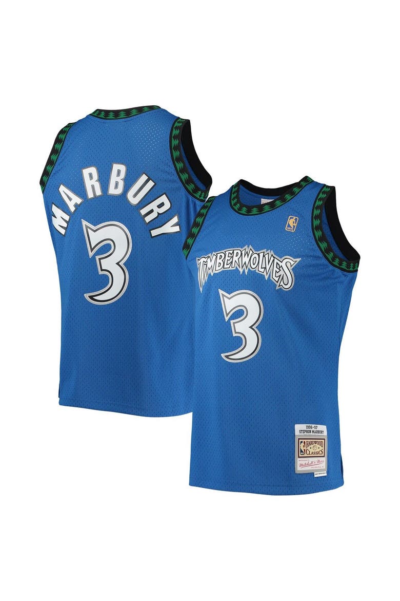 Men's Mitchell & Ness Stephon Marbury Blue Minnesota Timberwolves 1996/97 Hardwood Classics Swingman Jersey, Main, color, Blue