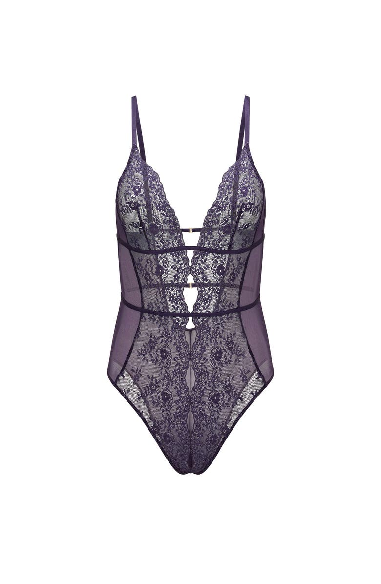 Adore Me Rosie Crotchless Bodysuit Lingerie, Alternate, color, Dark Purple