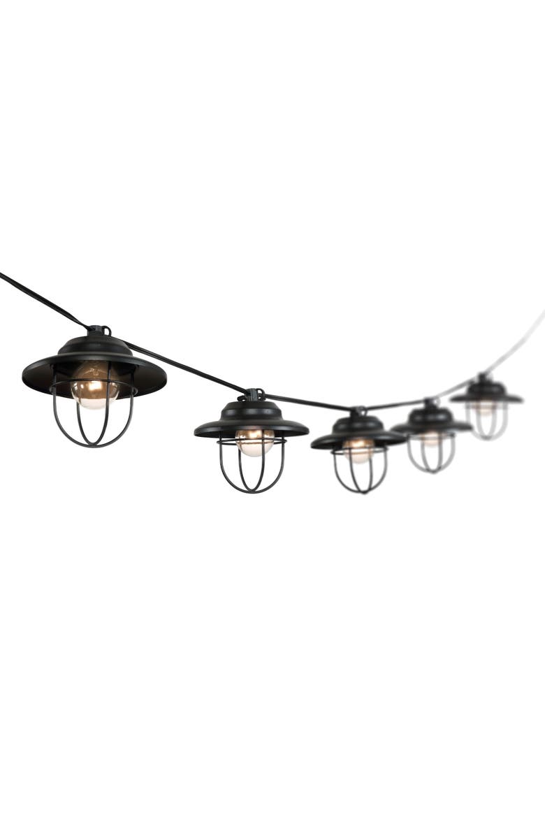 10-Light Indoor/Outdoor Rustic Farmhouse Incandescent G40 Metal Cage Shade String Lights, Main, color, Black