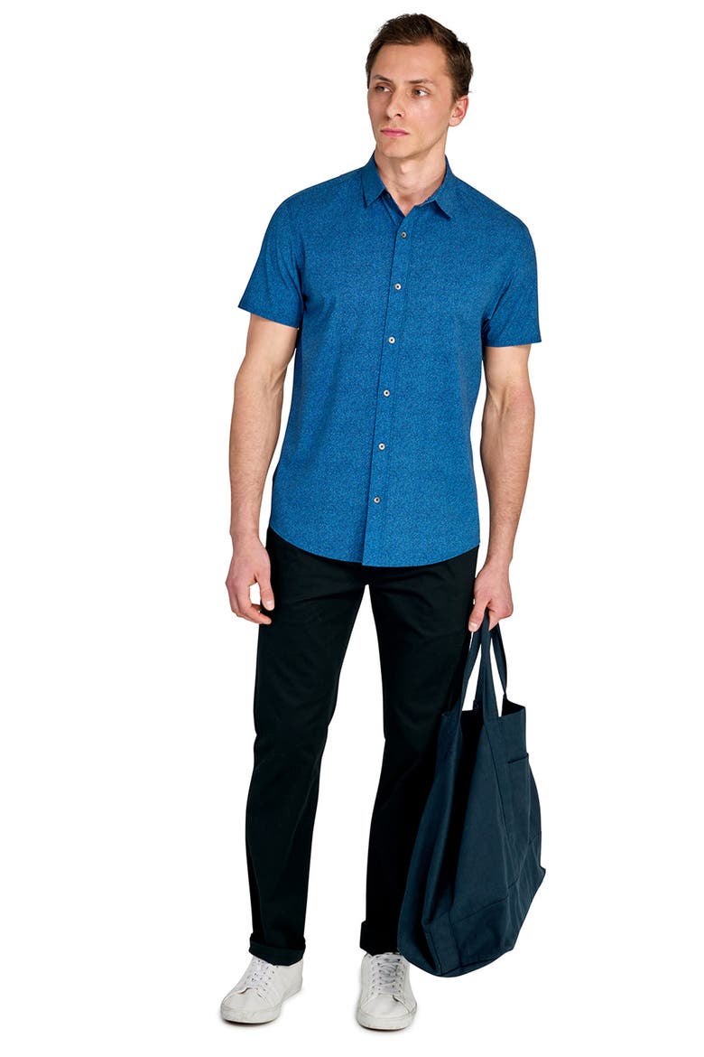 Trim Fit Short Sleeve Performance Button-Up Shirt, Alternate, color, BLUE