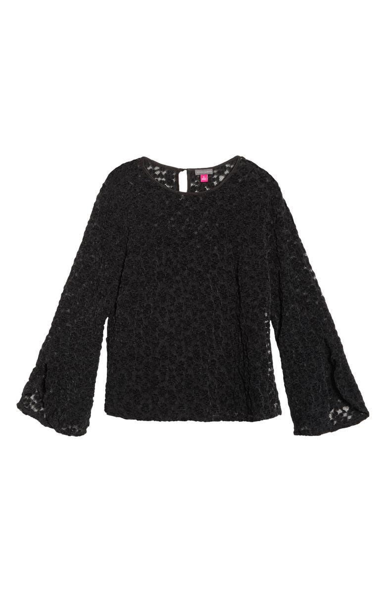 Vince Camuto Ruffle Sleeve Lace Top, Alternate, color, Rich Black