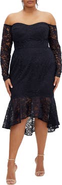 City Chic Poppy Lace Off the Shoulder Long Sleeve Midi Dress