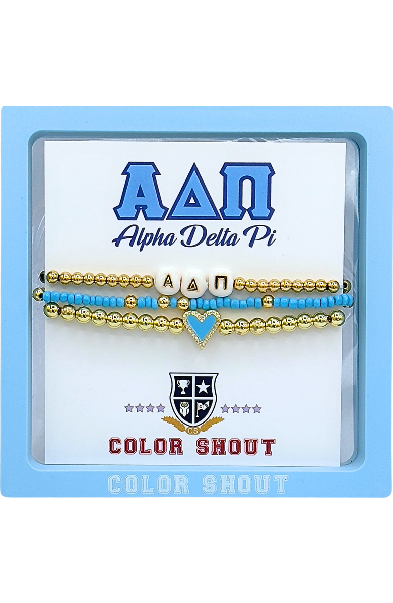 Color Shout Alpha Delta Pi Love My Sorority Bracelet Stack, Alternate, color, Yellow Gold