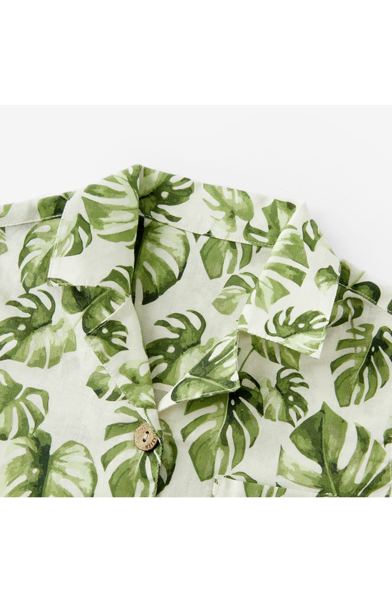 Milkbarn Linen Button-Up Shirt and Shorts Set, Alternate, color, Island Leaf